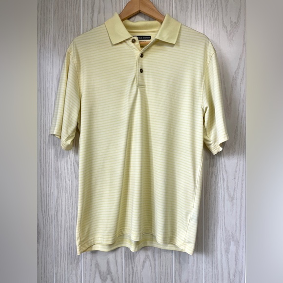 Pebble Beach Shirt Size M Performance Golf Polyester Yellow Stripe  Polo EUC - Picture 1 of 3